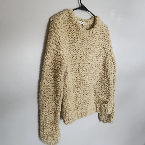Tory Burch Wool/Alpace Cream Oversized Chunky Knit Cozy Quiet Luxury Sweater XS